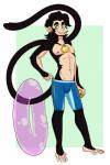 anthro barefoot biped bulge clothed clothing feet green_eyes jewelry male necklace prehensile_feet solo swimming_trunks swimwear toes topless mitarashi bran_(mitarashi) atelid haplorhine mammal monkey new_world_monkey primate spider_monkey hi_res