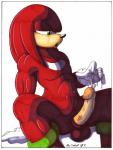 anthro balls bodily_fluids clothing cum erection genital_fluids genitals gloves green_eyes handwear humanoid_genitalia humanoid_penis male masturbation open_mouth penile penile_masturbation penis solo vein veiny_penis marc_leonhardt sega sonic_the_hedgehog_(series) knuckles_the_echidna echidna mammal monotreme 2005