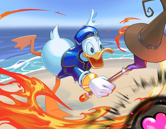 3_toes 4_fingers anthro attack avian_butt beach beak blue_clothing blue_eyes blue_hat blue_headwear blue_sclera blue_shirt blue_sky blue_topwear bottomless bottomless_anthro bottomless_male bracelet clear_sky clothed clothed_anthro clothed_male clothing day feathers feet fingers fire gold_(metal) gold_bracelet gold_jewelry hat headgear headwear heart_symbol holding_object holding_staff jewelry light magic magic_user male male_anthro on_one_leg open_beak open_mouth open_smile orange_beak outside pink_tongue sea seaside shirt sipper sky smile solo staff standing tail tail_feathers toes tongue topwear water white_body white_feathers white_tail inkarat_mittongtare disney disney_lorcana kingdom_hearts square_enix donald_duck anatid anseriform avian bird duck 2025 absurd_res colored digital_drawing_(artwork) digital_media_(artwork) english_description hi_res lighting shaded