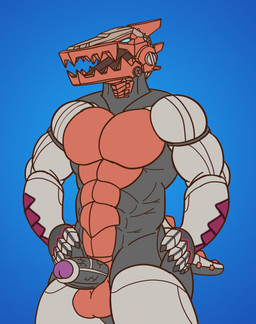 anthro genitals machine male nude penis simple_background solo tail red_panda_mirr epic_games fortnite fortnite:_battle_royale haxsaur android dinosaur prehistoric_species reptile robot scalie digital_media_(artwork) hi_res