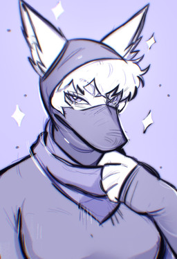 anthro balaclava covered_face ears_up eyebrows eyelashes eyeliner female fluffy_ears hair makeup mask scarf short_hair solo sparkles allie_allien eva_acephale canid canine canis mammal wolf hi_res nonbinary_(lore) trans_(lore) trans_woman_(lore)