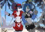 5_fingers anthro beach breasts clothing day duo female fingers looking_at_another midriff seaside xaenyth azuriae xaenyth_(character) fish marine shark