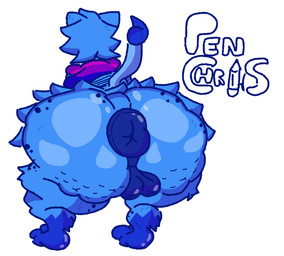 anthro anus balls big_butt bisexual_pride_colors blue_body blue_fur butt cellulite clothing freckled_butt freckled_legs freckles fur genitals huge_butt hyper hyper_butt lgbt_pride male pride_color_clothing pride_colors puffy_anus shortstack simple_background solo penchris fan_character domestic_cat felid feline felis mammal