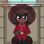 1:1 animated anthro beaver beaver_girl_(peargor) beaver_tail brown_body brown_fur brown_hair clothing female fur hair hat headgear headwear high_framerate long_playtime mammal megalukas no_sound red_clothing rodent royal_canadian_mounted_police solo webm