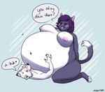 anthro areola belly belly_inflation big_belly big_breasts blush breasts duo female huge_belly hyper hyper_belly inflation male navel nipples nude outie_navel soft_dom text jdawggie365 russell_(xaus32) tiffany_(xausr32) arctic_fox canid canine domestic_cat felid feline felis fox mammal true_fox tuxedo_cat english_text