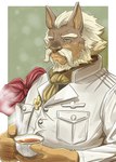 anthro ascot beard clothing container cup facial_hair hair male mature_male military_uniform mustache solo tea_cup uniform white_hair eichi_doraking cyberconnect2 fuga:_melodies_of_steel little_tail_bronx colonel_pretzel canid canine caninu canis domestic_dog mammal hi_res