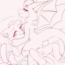 accessory anus bow_(feature) bow_accessory bow_ribbon chest_lick duo female female/female feral furgonomics genitals half-closed_eyes hand_holding licking looking_at_viewer looking_back lying narrowed_eyes on_back ribbons smile spread_legs spreading tail tail_accessory tail_bow tail_ribbon tongue tongue_out vulva wings darkmirage dust:_an_elysian_tail fairy_tail charle_(fairy_tail) fidget_(elysian_tail) bat domestic_cat felid feline felis mammal nimbat 1:1 hi_res monochrome