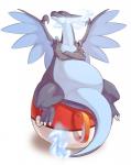 ambiguous_gender belly big_belly container cup feral fire membrane_(anatomy) membranous_wings nude pokeball pokemug pose simple_background sitting solo standard_pokeball wings lan_rizardon nintendo pokemon generation_6_pokemon mega_charizard mega_charizard_x mega_evolution pokemon_(species) scalie hi_res