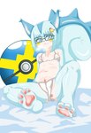 anthro anus blue_hair breasts clothing eyewear feet female genitals glasses hair looking_at_viewer pokeball pokemorph pussy quick_ball solo spread_legs spreading underwear white_clothing white_underwear keluodi_wu nintendo pokemon generation_4_pokemon pachirisu pokemon_(species) absurd_res hi_res