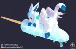 ambiguous_gender blush butt digitigrade featureless_crotch food paws popsicle scarf sea_salt_ice_cream solo text wings senz nintendo pokemon neroj eeveelution generation_4_pokemon glaceon pokemon_(species) 2019 hi_res url