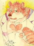 blush clothed clothing male open_clothing open_shirt open_topwear pecs shirt slightly_chubby topwear star_parlor lifewonders tokyo_afterschool_summoners jambavan_(tas) bear mammal hi_res traditional_media_(artwork)