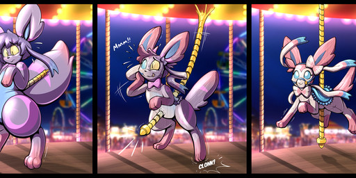 3_fingers 3_toes ambiguous_gender amusement_park amusement_ride anthro base_one_layout basic_sequence blue_eyes bridle carousel feet ferris_wheel fingers glistening hair inanimate_transformation linear_sequence muzzle_(object) muzzled nude one_row_layout purple_hair saddle solo standing three_frame_image three_frame_sequence toes transformation transformation_sequence yellow_eyes yellow_sclera redflare500 nintendo pokemon nystre_(character) animate_inanimate domestic_cat eeveelution felid feline felis generation_6_pokemon mammal pokemon_(species) sylveon 2019 digital_drawing_(artwork) digital_media_(artwork) hi_res sequence story story_in_description