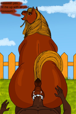 anal anal_fluids anal_penetration animal_genitalia anus bestiality big_penis bodily_fluids brown_body butt cum cum_in_ass cum_inside dock_(anatomy) dominant dominant_female duo equine_anus equine_genitalia erection female female_penetrated feral feral_penetrated first_person_view genital_fluids genitals hand_on_butt human_on_feral human_penetrating human_penetrating_feral interspecies looking_at_viewer looking_back looking_pleasured male male/female male_on_feral male_penetrating male_penetrating_female male_pov nude on_bottom on_top penetrating_pov penetration penile penile_penetration penis puffy_anus raised_tail reverse_cowgirl_position sex tail tail_anus text fuckermare equid equine horse human humanoid mammal absurd_res digital_media_(artwork) hi_res
