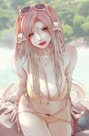 big_breasts bikini breasts clothing eyewear female looking_at_viewer pubes solo sunglasses swimwear two-piece_swimsuit soranamae final_fantasy final_fantasy_xiv square_enix animal_humanoid au_ra humanoid scalie scalie_humanoid