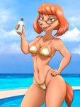 anthro beach bikini breasts clothed clothing eyewear female fur glasses hair looking_at_viewer red_hair simple_background smile solo swimwear tail thick_thighs topwear two-piece_swimsuit wide_hips link6432 disney golden_week goof_troop sylvia_marpole canid canine canis domestic_dog mammal absurd_res digital_media_(artwork) hi_res