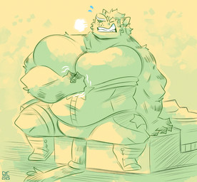 anthro big_muscles big_pecs bodysuit clothing gweji_(makrawa) huge_pecs male muscular muscular_anthro muscular_male pecs sitting skinsuit solo spacesuit tight_clothing tight_fit zipper syc felid mammal pantherine tiger 2025 hi_res sketch watermark