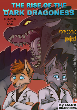 anthro black_body black_hair black_scales black_spikes blue_eyes brown_hair clothing coat crossed_arms eyewear female feral fur glasses grey_body grey_fur group hair male open_mouth orange_body orange_fur pupils red_background scales sharp_teeth side_by_side simple_background slit_pupils smile spiked_tail spikes spikes_(anatomy) tail teeth text title topwear trio vore_implied white_clothing white_coat white_topwear yellow_eyes darkdraconica mythology darky_(darkdraconica) dave_(darkdraconica) tom_(darkdraconica) canid canine canis dragon fox mammal mythological_creature mythological_scalie scalie wolf artist_name comic cover cover_art cover_page english_text url