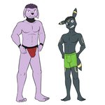 1:1 anthro anthrofied beard boxer_briefs bulge clothed clothing duo eeveelution facial_hair full-length_portrait fuze generation_2_pokemon goatee granbull green_clothing green_underwear hi_res jed_(fuze) jockstrap male navel nintendo nipples pokemon pokemon_(species) portrait red_clothing red_underwear simple_background size_difference topless umbreon underwear underwear_only white_background