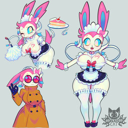 anthro anthrofied areola areola_slip big_areola big_breasts breasts cake cake_slice clothing dessert female food heart_eyes heart_symbol huge_breasts huge_hips maid_uniform nipples pokemorph solo thick_thighs uniform wide_hips 69blackcat69 nintendo pokemon eeveelution generation_6_pokemon pokemon_(species) sylveon 1:1 absurd_res hi_res