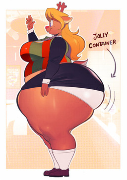 anthro belly big_butt blue_eyes breasts brown_body brown_fur butt eyelashes female freckled_face freckles fur huge_butt huge_hips huge_thighs long_eyelashes overweight solo spotted_hips text thick_thighs wide_hips quickdraw ridiculouscake deltarune evil_container undertale_(series) noelle_holiday deer mammal new_world_deer reindeer 2025 hi_res meme
