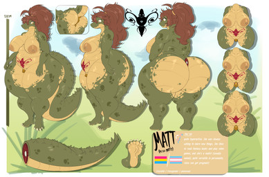 4_toes 5_fingers accessory anthro anus areola balls barbell_piercing belly big_areola big_breasts big_butt breasts butt chastity_cage chastity_cage_only chastity_device chastity_device_only close-up darkened_anus darkened_balls darkened_genitalia darkened_penis eyelashes feet fingers flat_chastity_cage freckled_areola freckles genitals green_body gynomorph hair hair_accessory huge_butt huge_hips huge_thighs humanoid_feet humanoid_hands intersex larger_but_small long_eyelashes long_hair long_tail micropenis nipple_barbell nipple_dip nipple_piercing nipples nude penis piercing plantigrade puffy_anus rear_view red_hair scales slightly_chubby small_balls small_penis soles solo stylized_chastity_cage tail tan_areola tan_body tan_nipples text thick_thighs toes ventral_scales wearing_chastity_cage wearing_chastity_device wide_hips womb_tattoo matt_user matt_(matt_user) crocodilian reptile scalie absurd_res english_text hi_res model_sheet trans_(lore) trans_woman_(lore)