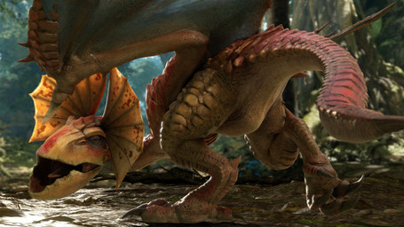 ambiguous_gender beak claws detailed_background feral forest forest_background half-closed_eyes looking_at_viewer looking_back looking_back_at_viewer membrane_(anatomy) membranous_wings narrowed_eyes nature nature_background open_mouth orange_body orange_eyes orange_scales outside plant pubic_boot pubis_bulge red_body red_scales scales solo tail tongue tree wings ivorylagiacrus capcom monster_hunter bird_wyvern scalie yian_kut-ku 16:9 2025 3d_(artwork) 4k absurd_res blender_(artwork) blender_cycles_(artwork) digital_media_(artwork) hi_res huge_filesize widescreen