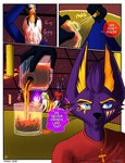 3_panel_comic 4_fingers alcohol ankh anthro beak beverage blonde_hair blue_eyes bottomless bottomless_anthro bottomless_male casual_sex clothed clothing dialogue doggystyle drinking_alcohol feathers fingers from_behind_position fur graphic_novel hair male purple_body purple_fur red_clothing red_shirt red_topwear science_fiction sex shirt thought_bubble topwear white_body white_feathers white_fur yellow_beak thed4rk1ord egyptian_mythology middle_eastern_mythology mythology anubis osiris_(thed4rk1ord) vidja accipitriform avian bird canid canine canis deity egyptian_god gods jackal mammal vulture wolf page_(disambiguation) 3:4 absurd_res comic hi_res story