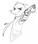 anthro clothed clothing gun handgun holding_gun holding_object holding_ranged_weapon holding_weapon looking_at_viewer male pistol ranged_weapon simple_background smile solo weapon alec8ter conditional_dnp disney zootopia nick_wilde canid canine fox mammal red_fox true_fox 2016 black_and_white monochrome signature