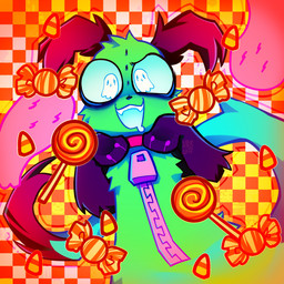 ambiguous_gender anthro bodily_fluids candy collar dessert drooling food fur green_body green_fur lollipop open_mouth open_smile pupils saliva semi-anthro smile solo toony unusual_pupils y2k_(graphic_design) zipper g4cruf0 invader_zim nickelodeon gir_(invader_zim) canid canine canis domestic_dog ghost mammal spirit 1:1 colorful_theme hi_res