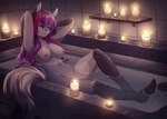 anthro bath biped breasts candle eyes_closed female genitals nipples nude partially_submerged pussy sitting smile solo iwbitu syrth canid canine fox mammal digital_media_(artwork) shaded