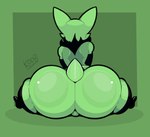 alternate_form anthro big_butt black_body black_fur bubble_butt butt dark_arms dark_legs frill_(anatomy) fur green_body huge_butt kathre_(oversexxed) looking_away male mane simple_background sitting solo tail adumbkobold kathre kobold scalie hi_res