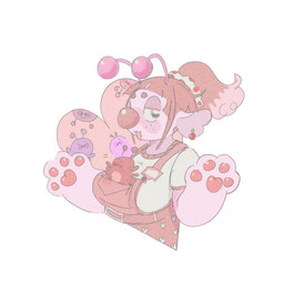 antennae_(anatomy) anthro bangs biped clothing clown_nose ear_piercing eyebrows female freckles heart_pawpads heart_symbol pawpads piercing pink_body scrunchie shirt simple_background size_difference smile solo sparklefur t-shirt topwear white_background sofasofia ambiguous_species hi_res