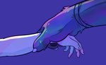 anthro biped claws close-up duo finger_claws fingers human_on_anthro humanoid_hands interspecies larger_anthro male male/male pawpads purple_background simple_background size_difference wrist_grab sadness_hao adastra adastra_(series) echo_project amicus_(adastra) canid canine canis human mammal wolf colored hi_res shaded