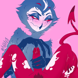 bite biting_lip blush bodily_fluids duo erection fingering genital_fluids genitals glans holding_penis leaking_precum male nude penis precum pubes pupils red_body red_sclera sex spade_tail tail urethral urethral_fingering vein veiny_penis white_pupils itsblitz0 hellaverse helluva_boss blitzo_(helluva_boss) stolas_(helluva_boss) avian bird demon imp owl 1:1 hi_res