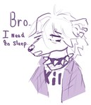 anthro collar solo text tired tired_eyes sudonoun sudo_(sudonoun) mammal murid murine rat rodent monochrome purple_and_white sketch