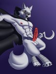 abs anthro balls black_body black_fur claws clothed clothing erection fur genitals grey_body grey_fur humanoid_genitalia humanoid_penis long_tail male muscular nipples nude partially_clothed pecs penis red_eyes smile solo tail teeth vein veiny_penis weapon white_body white_fur hinzen dreamworks puss_in_boots_(franchise) death_(puss_in_boots) canid canine canis mammal wolf 2023 absurd_res digital_media_(artwork) hi_res