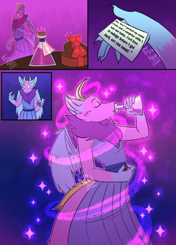 anthro blue_body blue_ears blue_paws blue_wings box_of_chocolates candy chocolate clothed clothed_anthro clothed_female clothing comic_panel dessert dewlap_(anatomy) eyes_closed female fluffy fluffy_ears food fur furniture horn inside magic multicolored_body multicolored_fur pink_body pink_fur potion potion_bottle potion_label purple_body purple_fur solo table tail two_tone_body wings yellow_horn posmehdakota mythology petal_(dapperhedgehog) dragon fairy_dragon furred_dragon furred_scalie lizard mythological_creature mythological_scalie reptile scalie winged_dragon absurd_res comic digital_media_(artwork) hi_res