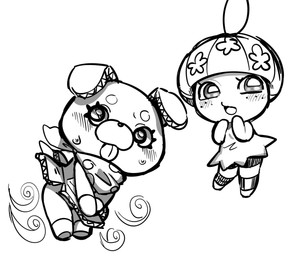 accessory blush bodily_fluids cardboard covering covering_crotch crossgender duo eyelashes female flower flower_in_hair freckles glistening glistening_eyes hair hair_accessory looking_away machine open_mouth plant simple_background sweat sweatdrop tongue tongue_out white_background wind wind_lift oposa pikachin-kit tamagotchi pochiro_(pikachin-kit) uwasatchi canid canine canis domestic_dog mammal robot tamagotchi_(species) hi_res monochrome
