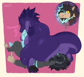 anthro big_breasts big_butt big_penis breasts butt duo facesitting fellatio female genitals male mature_female oral penile penis purple_body sex sitting sitting_on_another yaramoshi_satoshi blake_aurora violetta_(yaramoshi_satoshi) canid canine canis mammal sergal wolf absurd_res hi_res