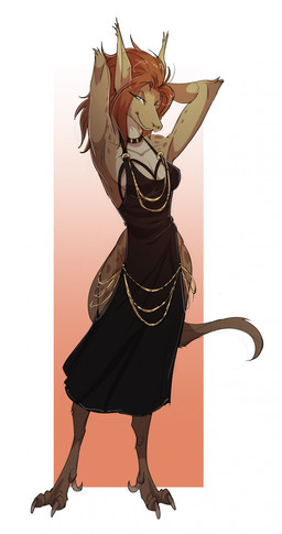 anthro breasts brown_hair claws cleavage clothed clothing dress female fur gold_(metal) gold_jewelry hair jewelry long_ears looking_at_viewer markings sickle_claw simple_background smile solo spots spotted_body spotted_fur spotted_markings tail tan_body tan_fur toe_claws topwear tuft thatmuttmarie hollow_hip_backless_chain_dress tavi_(maaarked_one) furred_scalie hilachev scalie absurd_res digital_media_(artwork) hi_res