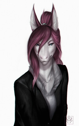 anthro black_clothing black_suit black_suit_jacket blue_eyes breasts cleavage clothed clothing ear_piercing ear_ring ears_front eyebrows eyelashes female front_view fur grey_body grey_fur grey_scales hair high-angle_view inner_ear_fluff jewelry logo mouth_closed neck_tuft necklace non-mammal_breasts piercing pink_ears pink_eyebrows pink_hair pointy_ears ponytail prick_ears ring_piercing scales simple_background snout snout_from_the_front solo suit suit_jacket text tuft white_background white_body white_fur white_inner_ear_fluff jadedragoness mythology asami_(jadedragoness) dragon furred_dragon furred_scalie lungdrake mythological_creature mythological_scalie scalie wingless_dragon 2021 artist_logo artist_name digital_media_(artwork) digital_painting_(artwork) half-length_portrait hi_res painting_(artwork) portrait shaded