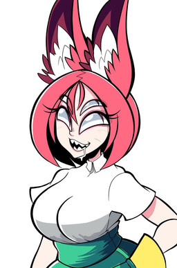 4_eyes bodily_fluids breasts clothing collared_shirt drooling eyelashes female front_view green_clothing hair inner_ear_fluff light_body light_face light_skin long_ears looking_up multi_eye narrowed_eyes open_mouth open_smile pink_hair saliva sharp_teeth shirt simple_background smile solo teeth three-quarter_view topwear tuft white_background white_clothing white_inner_ear_fluff white_shirt white_topwear qwerty_soda jane_(qwerty_soda) angel angel_humanoid animal_humanoid canid canid_humanoid canine canine_humanoid fox_humanoid fox_spirit humanoid mammal mammal_humanoid 2019 digital_drawing_(artwork) digital_media_(artwork) half-length_portrait hi_res portrait