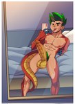 abs balls bed big_penis erection foreskin furniture genitals green_hair hair humanoid_genitalia humanoid_penis male mid_transformation mirror muscular muscular_male nipples non-mammal_balls nude pecs penis pubes selfie solo tongue transformation yuunsfw american_dragon:_jake_long disney mythology jake_long dragon human humanoid hybrid mammal mythological_creature mythological_scalie scalie 2024 hi_res