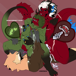 anthro anthro_on_anthro anthro_penetrated anthro_penetrating anthro_penetrating_anthro areola big_breasts black_hair black_sclera blotchy_areola blue_eyes bodily_fluids body_hair breast_grab breast_play breasts brown_body cervical_contact claws cum cum_in_vagina cum_inside cunnilingus cutaway eyes_closed facial_tuft fangs female female/female female_anthro female_penetrated genital_fluids gold_(metal) gold_jewelry green_body green_hair group hair hand_on_breast happy_trail heart_in_uterus horn impregnation internal internal_vaginal jewelry lactating long_tail male male/female male_anthro male_penetrating male_penetrating_female markings muscular muscular_anthro muscular_female nipple_fetish nipple_play nude nude_anthro nude_female nude_male oral penetration pregnant pregnant_female projectile_lactation pubes red_body red_hair ring_(jewelry) sex sharp_teeth size_difference spikes spikes_(anatomy) spots spotted_legs spotted_thighs spread_legs spreading tail tan_body teeth thick_thighs tongue tongue_out trio tuft unusual_bodily_fluids unusual_lactation vaginal vaginal_penetration ventral_groove white_hair zortrex mythology mchloe_(zortrex) yelena_(zortrex) dinosaur dragon dromaeosaurid myceelidos_(zortrex) mythological_creature mythological_scalie prehistoric_species reptile saurischian scalie theropod utahraptor 1:1 absurd_res hi_res sibling_(lore) sister_(lore) sisters_(lore)