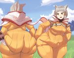 belly big_breasts big_butt breasts butt clothing female gloves grass grey_hair hair hand_on_butt handwear holding_butt huge_butt huge_hips mountain outside overweight overweight_female overweight_humanoid plant sky solo thick_thighs wide_hips yellow_clothing yellow_eyes bamboo_ale xenoblade_(series) xenoblade_chronicles_2 nia_(xenoblade) animal_humanoid blade_(xenoblade) cat_humanoid felid felid_humanoid feline feline_humanoid gormotti humanoid mammal mammal_humanoid hi_res