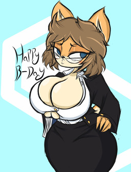 anthro big_breasts blue_eyes blush breasts brown_hair cleavage clothed clothed_anthro clothed_female clothing countershade_face countershade_torso countershading eyelashes eyewear female glasses hair hand_on_hip huge_breasts looking_aside solo tail teacher text wearing_glasses thedrown1 june_(jinu) canid canine canis domestic_dog mammal shiba_inu spitz 2019 digital_drawing_(artwork) digital_media_(artwork) english_description english_text hi_res portrait three-quarter_portrait