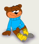 anthro bottomless cereal_mascot clothed clothing footwear logo logo_print male mascot print_clothing print_footwear print_socks sitting socks solo sweater text text_on_clothing text_on_footwear text_on_socks text_print topwear aaron_amethyst adidas golden_crisp kellogg's sugar_bear bear mammal absurd_res digital_media_(artwork) flat_colors hi_res paint_tool_sai_(artwork)