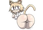 :3 big_butt big_eyes blonde_hair bottomless butt cat_smile clothed clothing female genitals gesture hair hand_gesture pussy red_eyes solo thick_thighs thumbs_up pankanchan tsukihime type-moon neco-arc animal_humanoid felid felid_humanoid feline humanoid mammal mammal_humanoid