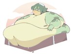 asian_mythology bath bathing belly belly_overhang big_belly cloud east_asian_mythology green_body green_hair hair huge_belly humanoid japanese_mythology kappa kappsona_(kapptastic) kapptastic looking_at_viewer male moobs morbidly_obese multicolored_body mythology navel nipples obese obese_humanoid obese_male overflow overweight overweight_humanoid overweight_male scalie sigh simple_background smile solo steam water white_background yokai
