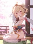 accessory ahoge asian_clothing barefoot blonde_hair blush breasts clothed clothing east_asian_clothing feet female hair hair_accessory hair_tie humanoid_feet japanese_clothing kneeling mouth_hold obi plantigrade side_boob small_breasts solo tying_hair kimblee_(artist) cygames granblue_fantasy andira_(granblue_fantasy) animal_humanoid erune humanoid mammal mammal_humanoid monkey_humanoid primate primate_humanoid 2022 hi_res